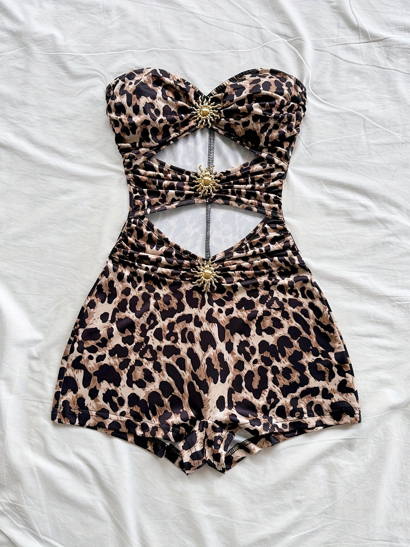 Damen Badeanzug Retro-Style mit Leopardenmuster und Cut-Outs – Eleganter Einteiler für Strand und Pool