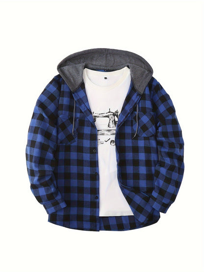Herren Karohemd mit Kapuze und T-Shirt-Layer – Lässiges Outdoor Overshirt