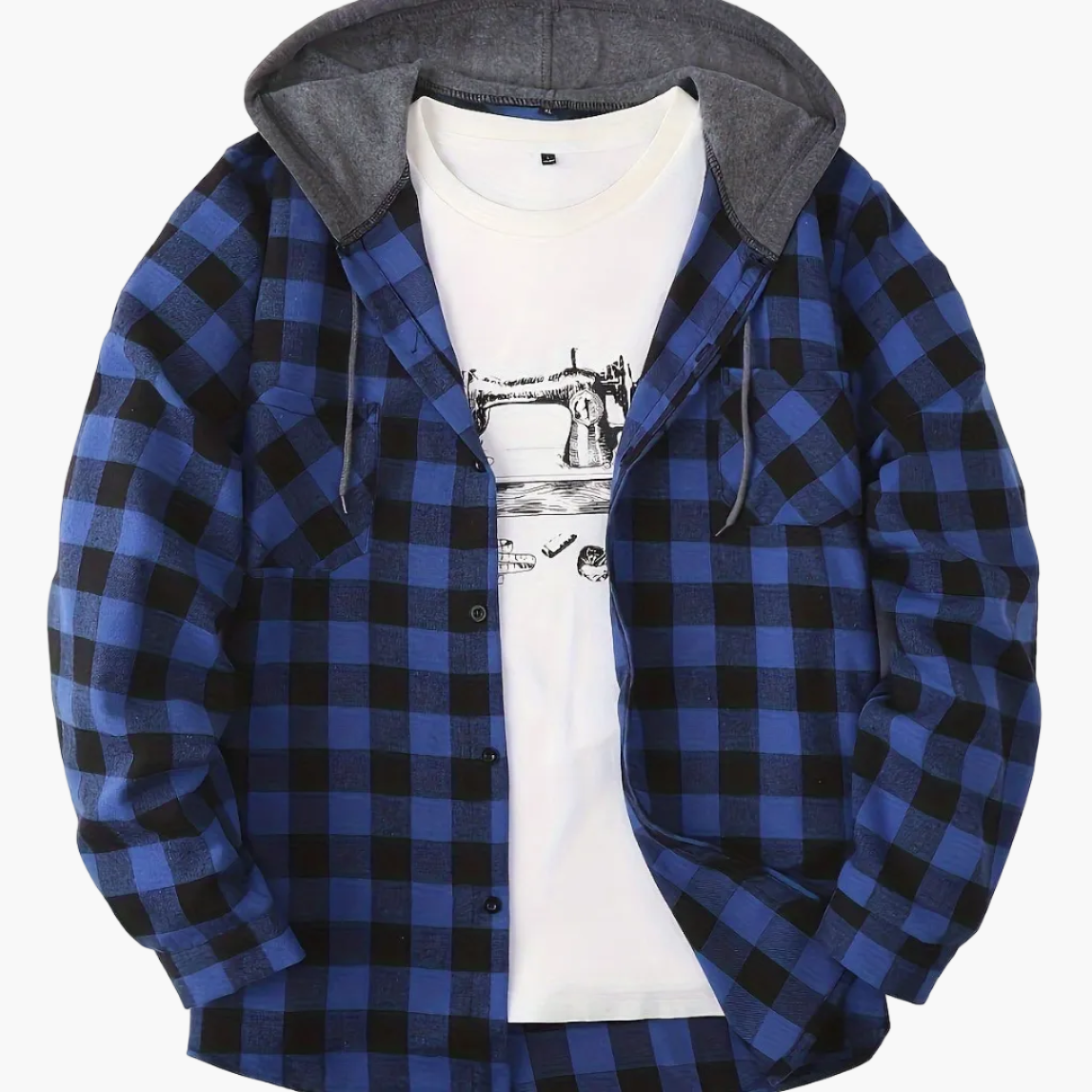 Herren Karohemd mit Kapuze und T-Shirt-Layer – Lässiges Outdoor Overshirt