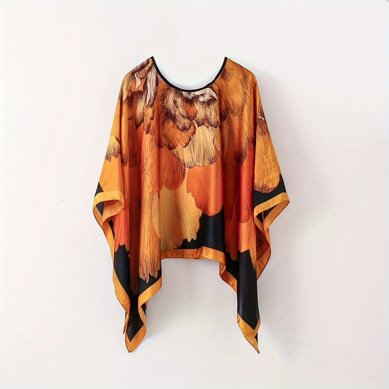 Damen Elegante Boho Tunika – Luftiges Strandponcho mit Blumenmuster, Ideal für Urlaub & Freizeit