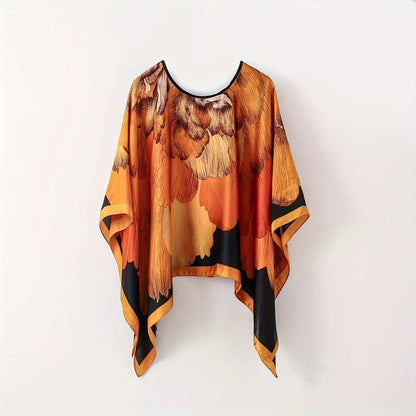 Damen Elegante Boho Tunika – Luftiges Strandponcho mit Blumenmuster, Ideal für Urlaub & Freizeit