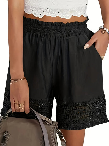 Damen Sommer-Shorts mit Häkelspitze, lockerer Schnitt, ideal für Urlaub und Freizeit