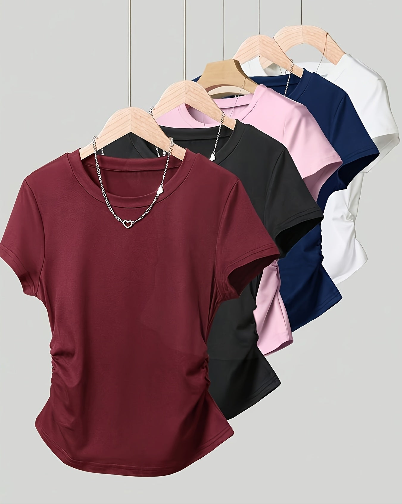 Damen Basic T-Shirt mit Raffung und Rundhalsausschnitt – Casual Style für Alltag und Freizeit