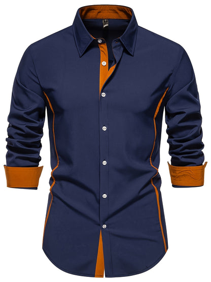 Herren Slim Fit Freizeithemd mit Kontrastdetails – Modernes Business & Casual Hemd, Langarm