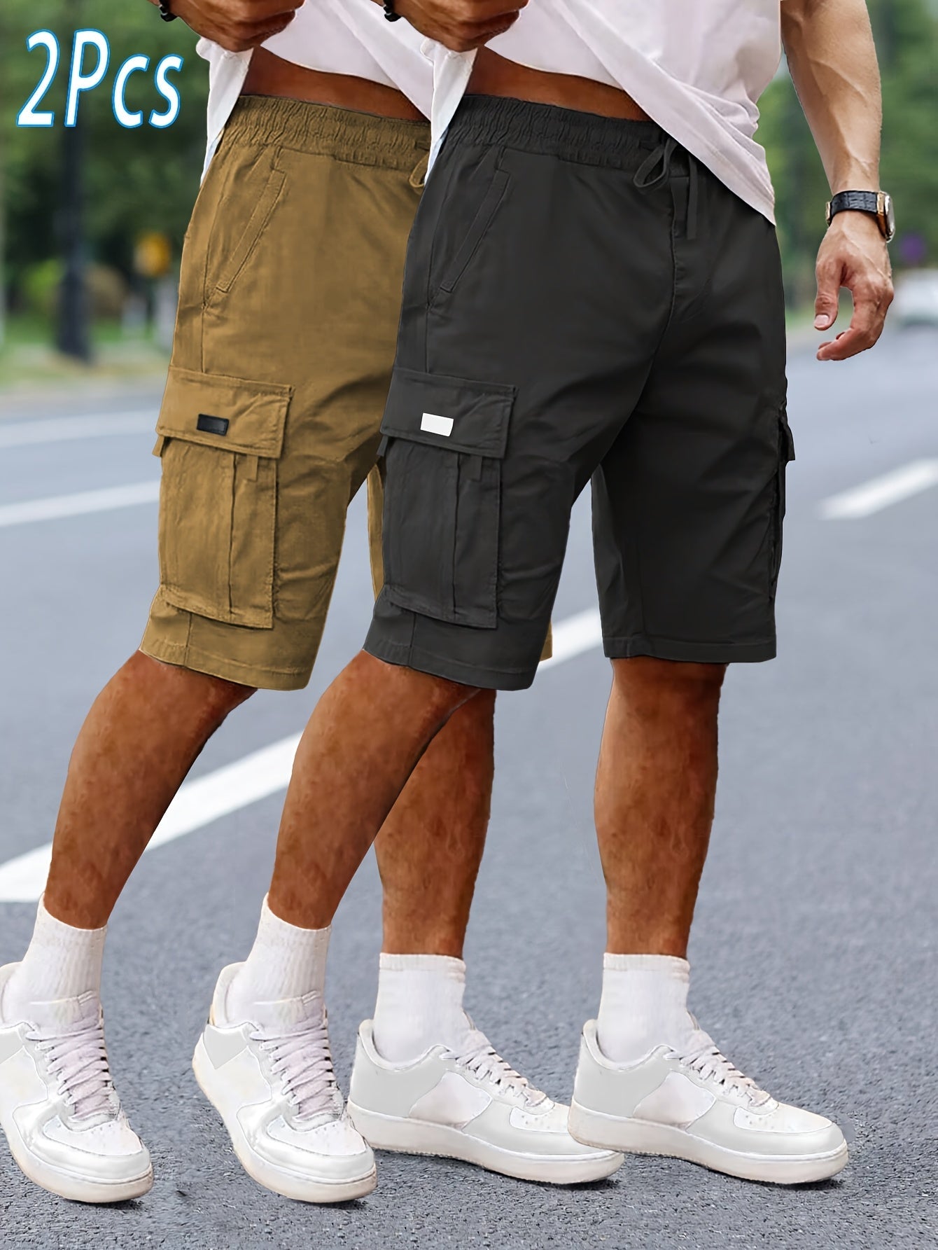 Herren Cargo Shorts 2er Pack – Bequeme Freizeit- und Outdoor-Bermuda mit Taschen