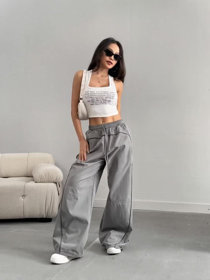 Damen Weite Streetwear Jogginghose mit Paspelierung – Urbaner Freizeitstil