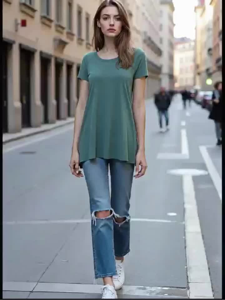 Damen Tunika T-Shirt Kurzarm Lockerer Schnitt Freizeitmode