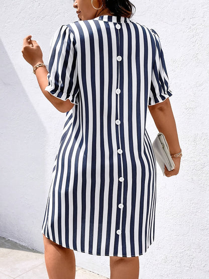 Damen Streifen-Shirtkleid mit V-Ausschnitt für Alltag und Büro, elegant und bequem