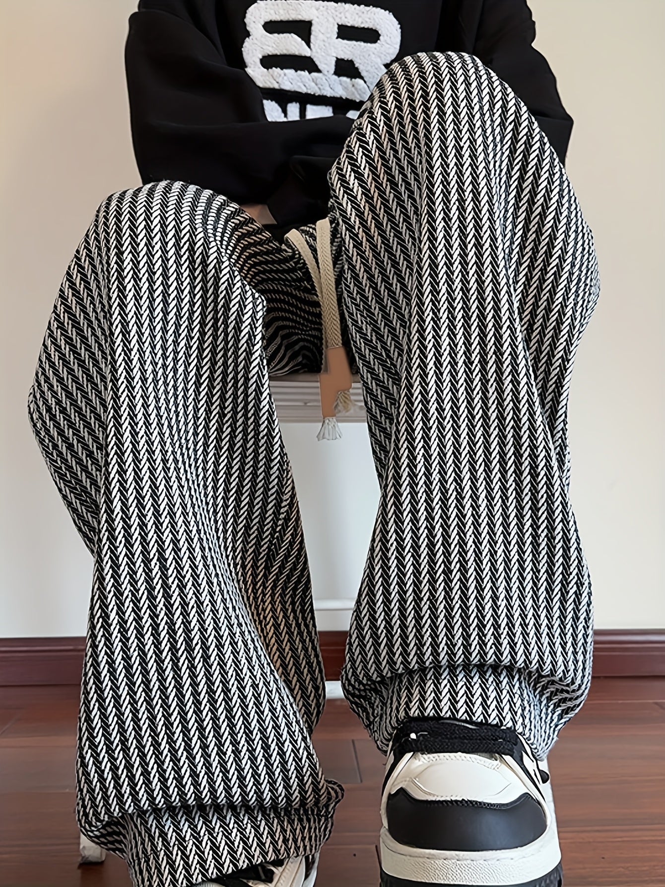 Herren Freizeithose mit Zickzackmuster – Bequeme Strickhose im Straight-Leg-Stil für Alltag und Streetwear