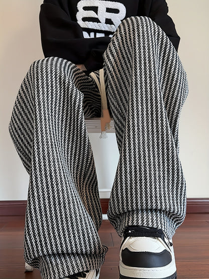 Herren Freizeithose mit Zickzackmuster – Bequeme Strickhose im Straight-Leg-Stil für Alltag und Streetwear