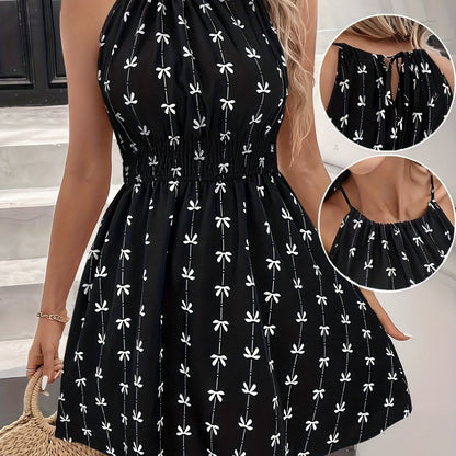 Damen A-Linien-Kleid mit Schleifenmuster und Neckholder – Elegantes Freizeitkleid