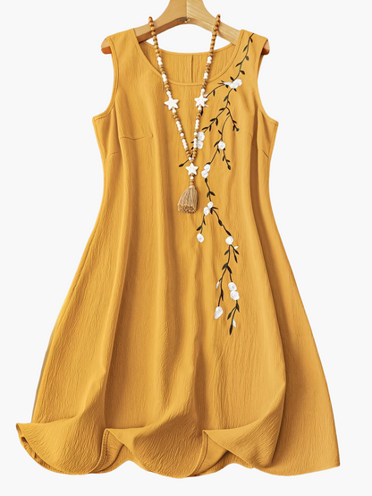 Damen Sommer A-Linienkleid mit floraler Stickerei und elegantem Design