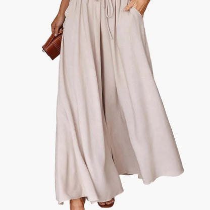 Damen Elegante Weite High Waist Palazzo Hose mit Taschen – Perfekt für Alltag und Büro
