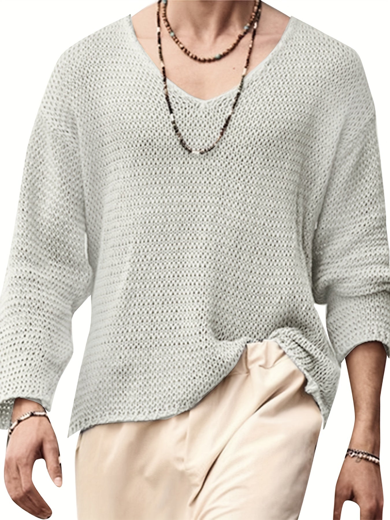 Herren Strickpullover im lockeren Mesh-Design – Lässiger V-Ausschnitt für Freizeit & Alltag