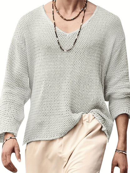 Herren Strickpullover im lockeren Mesh-Design – Lässiger V-Ausschnitt für Freizeit & Alltag
