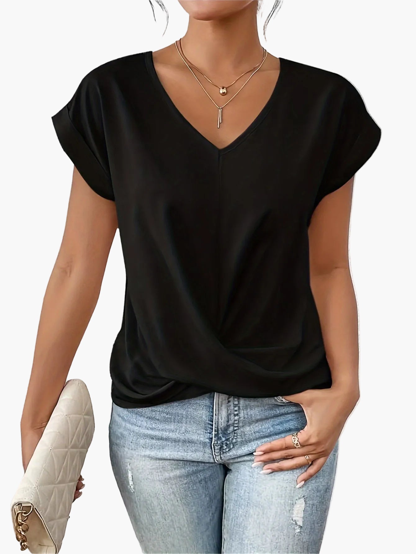 Damen Casual V-Ausschnitt T-Shirt für Alltag und Freizeit