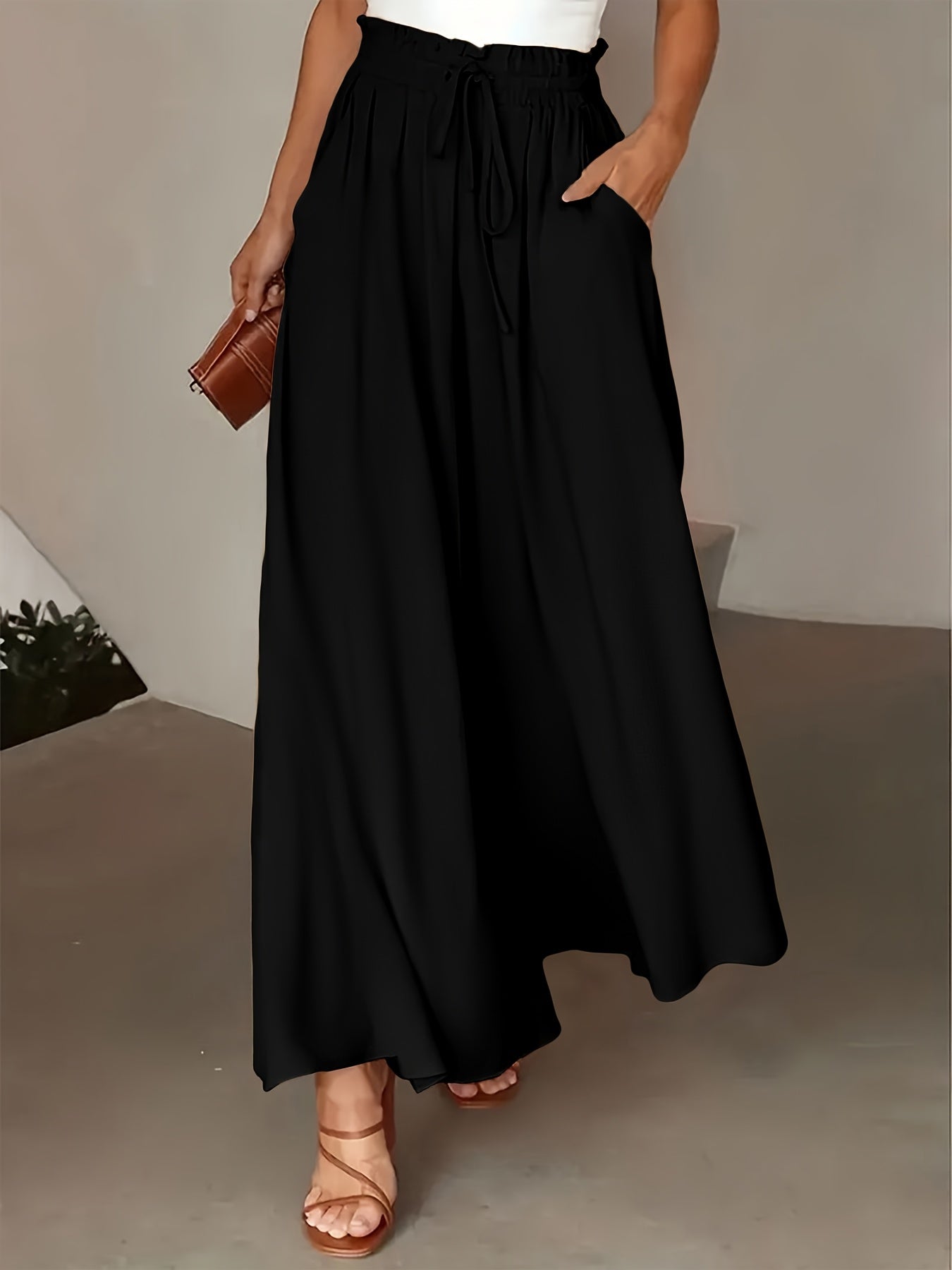 Damen Palazzo-Hose mit weitem Bein und Paperbag-Bund – Eleganter Stil für besondere Anlässe