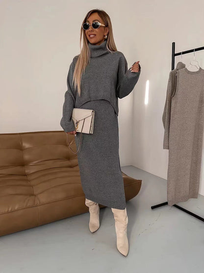 Kim – Modischer Rollkragenpullover und ärmelloses langes Kleid