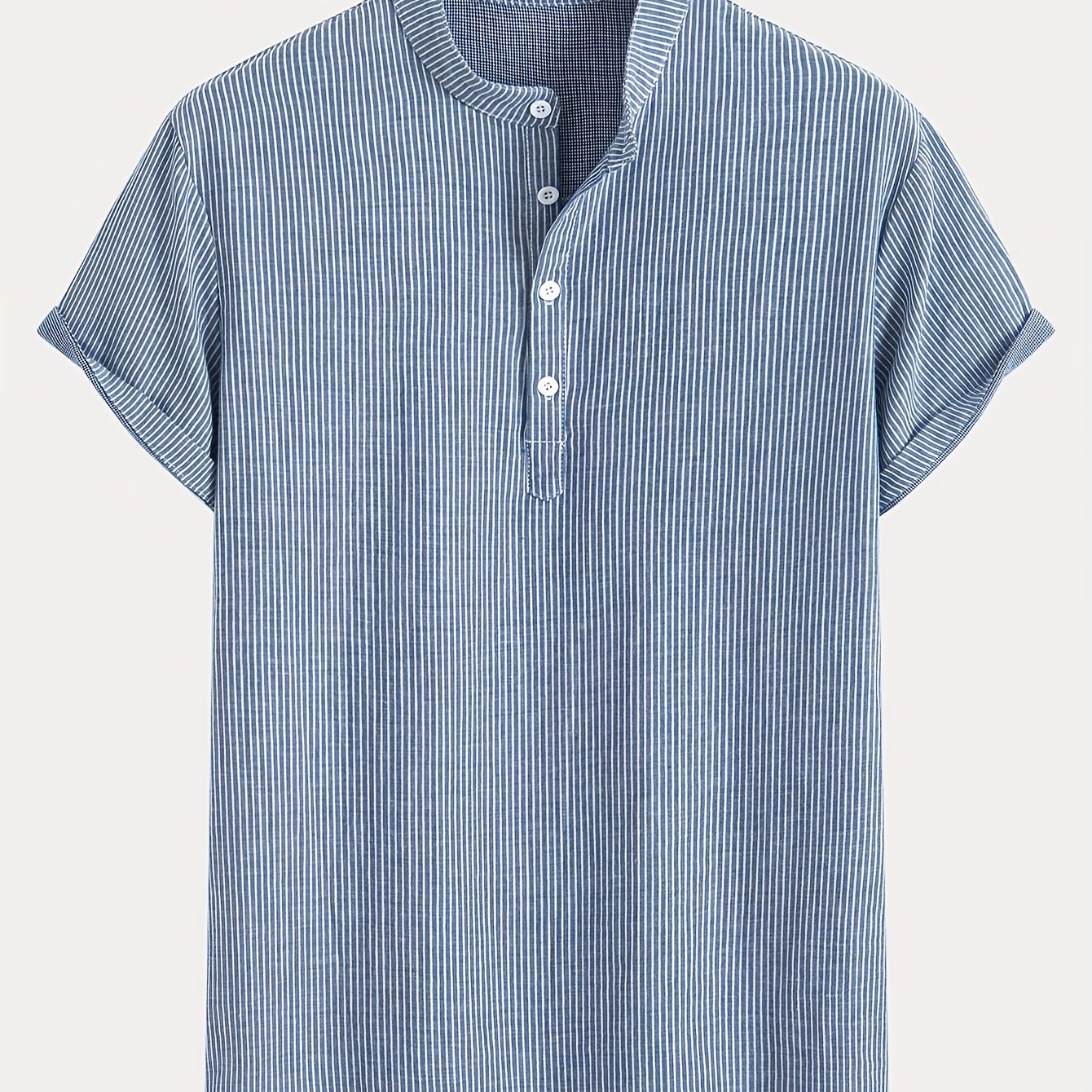 Herren Kurzarm-Henley mit Stehkragen und feinem Streifenmuster – Moderner Freizeitstil