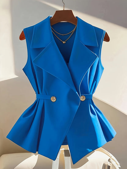 Damen Elegante Ärmellose Weste mit Taillengürtel und Reverskragen – Business & Freizeit Chic