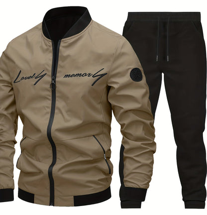 Herren Freizeit Bomberjacke mit Stickerei und Jogginghose Set – Moderner Streetstyle für Alltag und Ausgehen