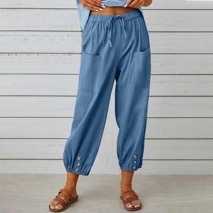 Michelle – Damen Baumwollmischung – Veganes Leinenhose mit Kordelzug und Taschen