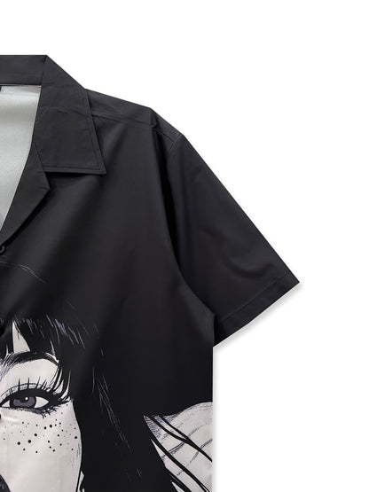 Herren Anime Streetwear Hemd mit Grafikdruck – Künstlerisches Kurzarm Freizeithemd