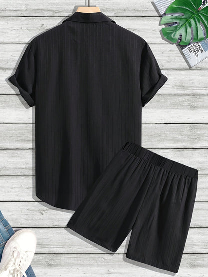 Herren Sommer Freizeit Set – Kurzarm Hemd und Shorts, Modernes Lounge Outfit für Alltag & Urlaub