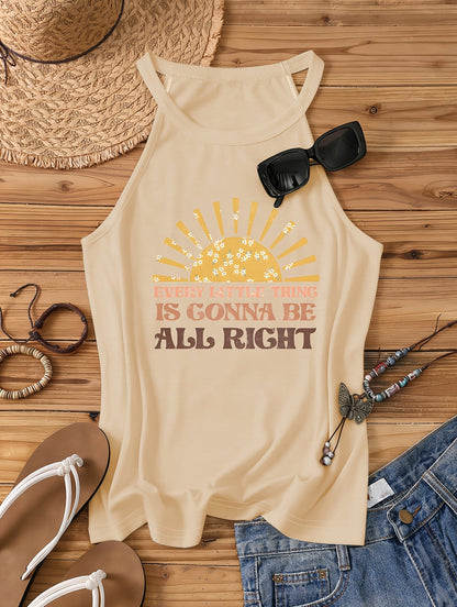 Damen Tanktop im Boho-Stil mit Spruch und Sonnenmotiv – Perfekt für den Sommer, Freizeit & Strand