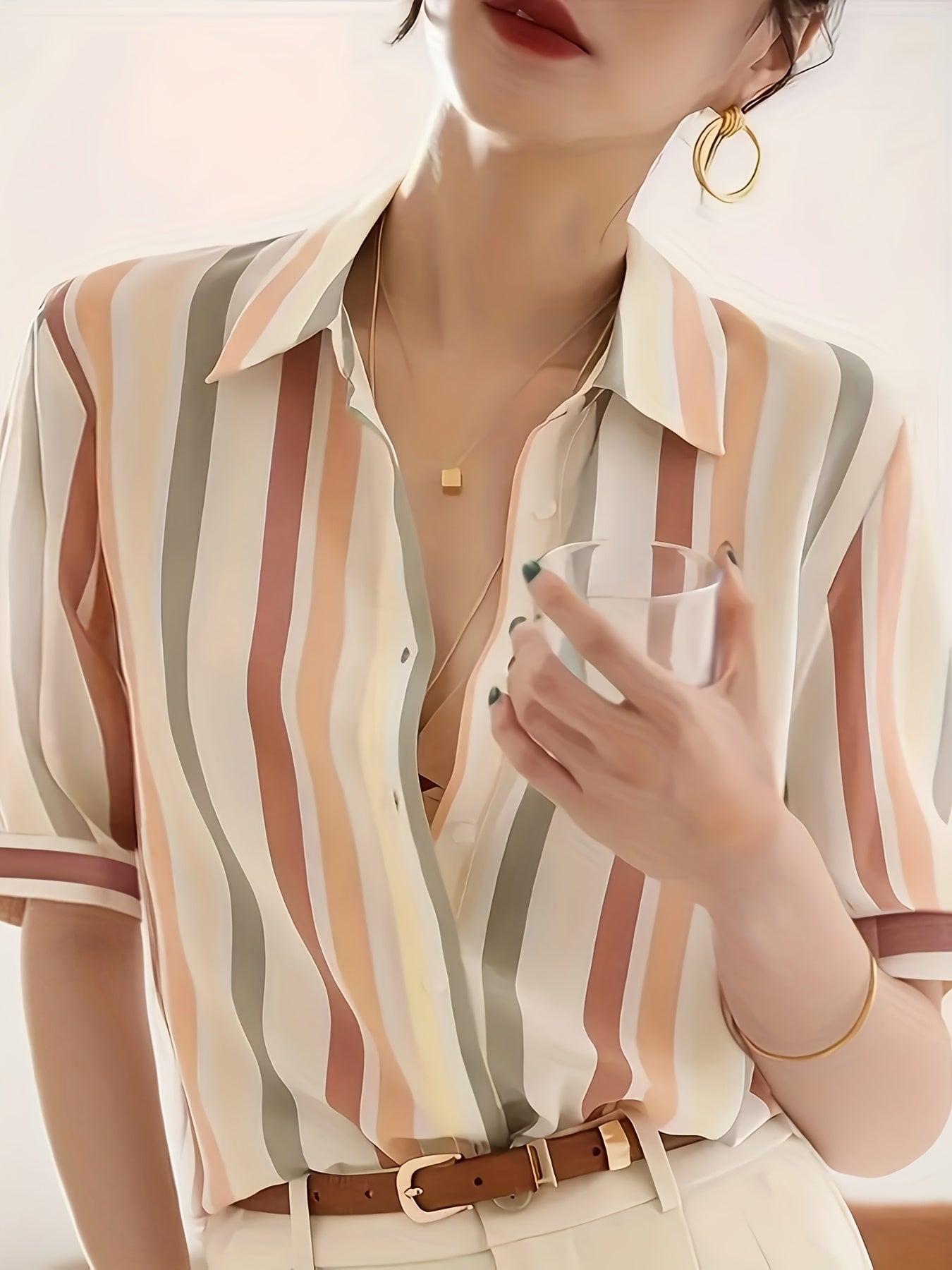 Damen Bluse mit Streifenmuster – Eleganter Büro- und Freizeitstil, Kurzarm, Modern