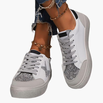 Damen Sneaker mit Glitzerstern und Plateau – Modische Freizeitschuhe für Alltag und Party