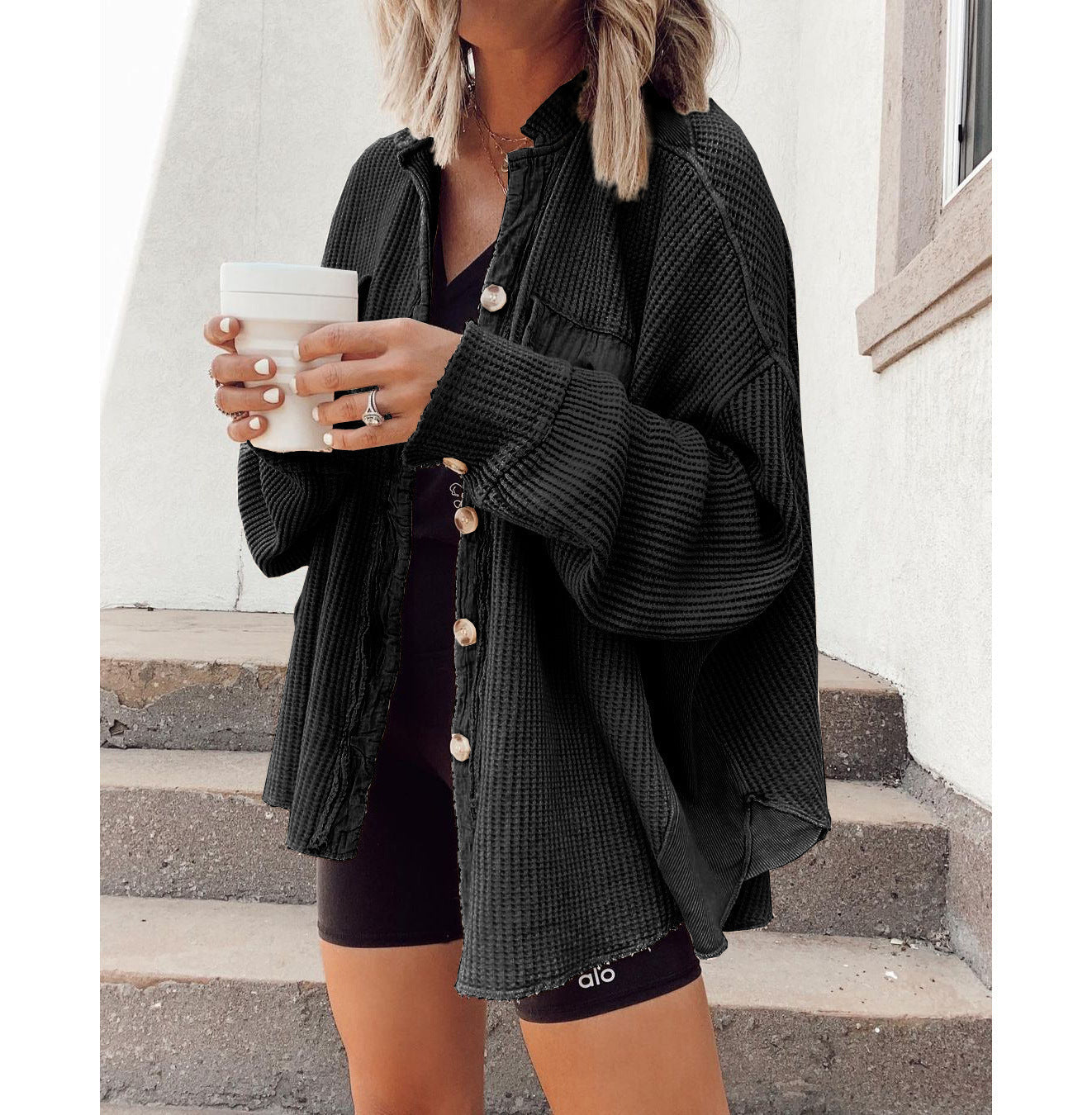 Stephanie – Damen Hemdjacke mit Reverskragen und langen Ärmeln