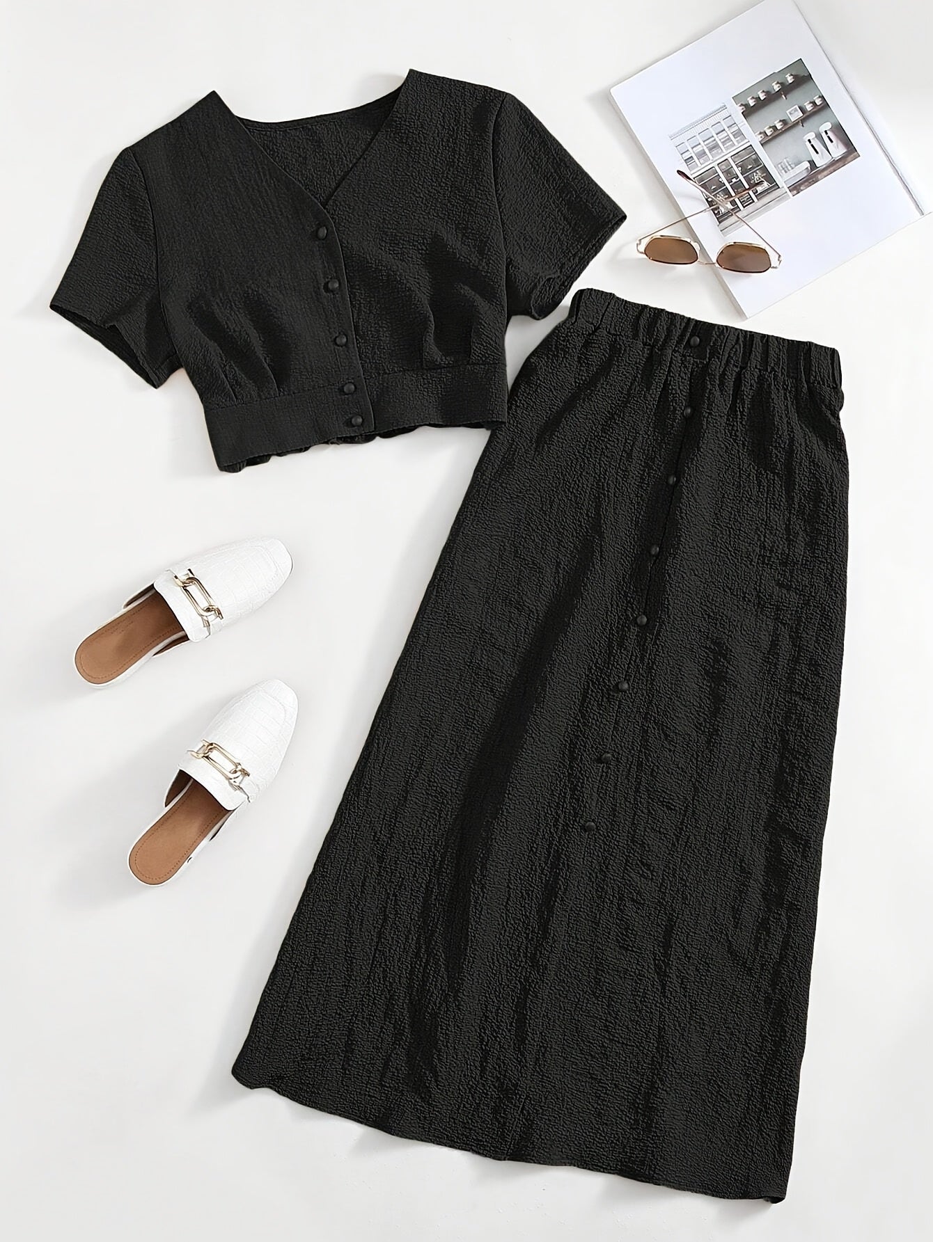 Damen Zweiteiler Set mit Crop Top und Midi Rock – Eleganter Freizeit-Look