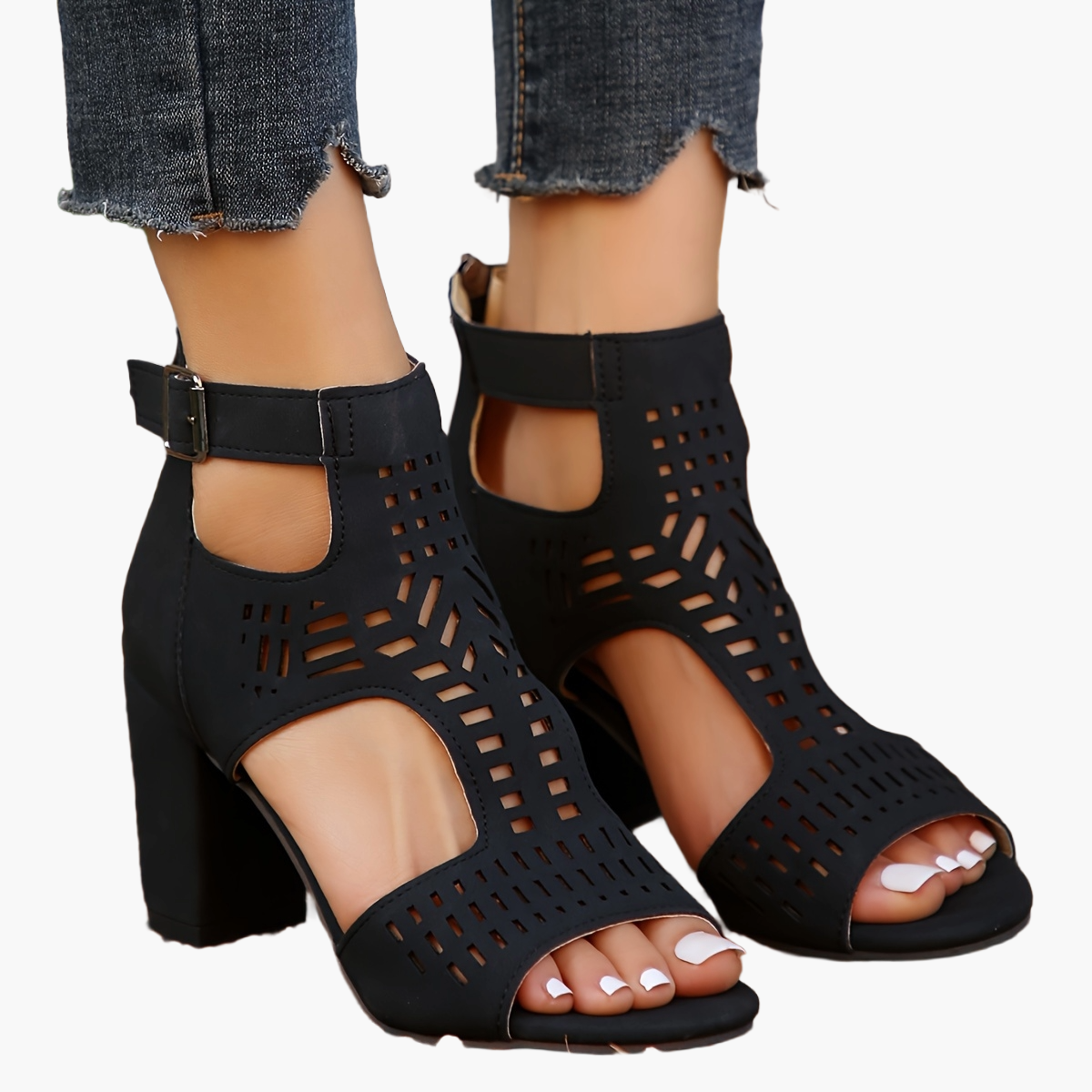 Damen Sandaletten mit Blockabsatz und Cut-Out Design – Modische High Heels für Alltag und besondere Anlässe