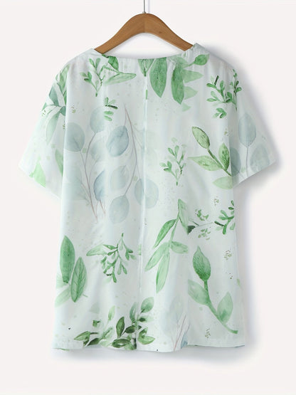 Damen Vintage Bluse mit Blumenmuster und Knopfleiste – Sommer Freizeitshirt