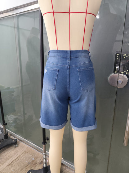 Damen Jeans-Bermuda Shorts im Casual Street Style – Hoher Bund, Used-Look, Sommermode