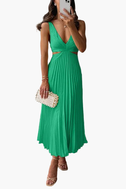 Damen Plissee-Midikleid Elegant – Festliches Abendkleid mit Faltenrock und Cut-Outs, Cocktail & Anlassmode