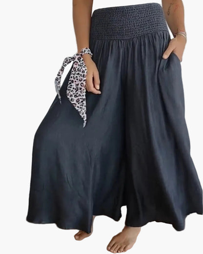 Damen Weite Freizeithose mit hohem Bund – Lässige, luftige Palazzo-Hose für Alltag und Urlaub