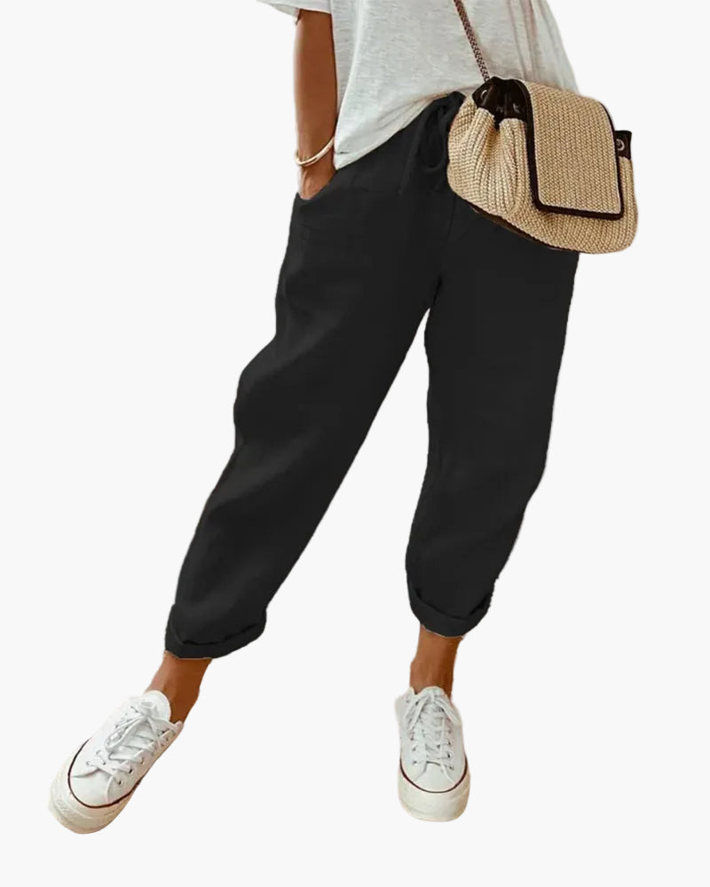 Damen Veganes Leinen-Casualhose mit Kordelzug – Sommer Freizeit & Alltag