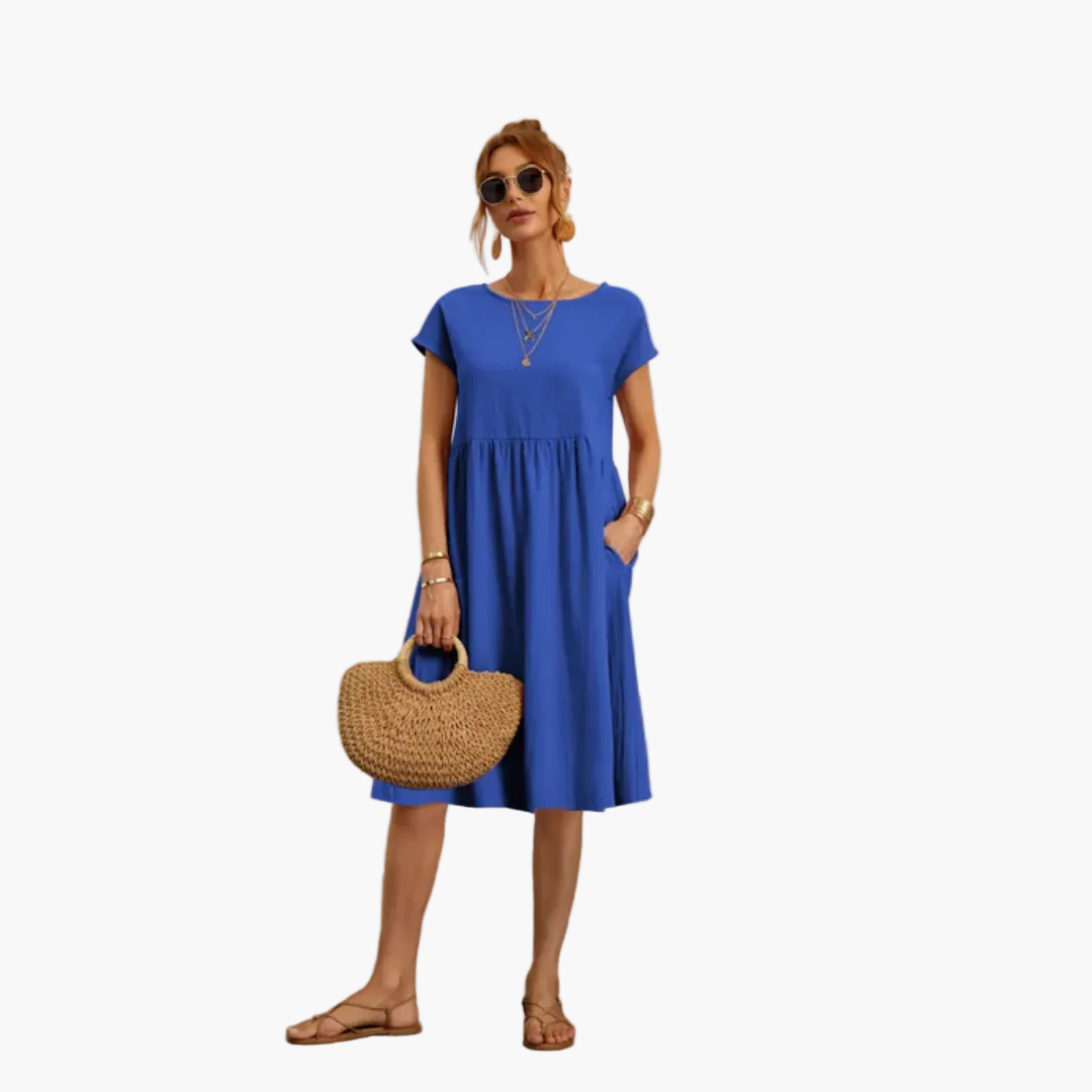 Damen Freizeitkleid mit kurzen Ärmeln – Elegantes Sommerkleid für Alltag & Urlaub