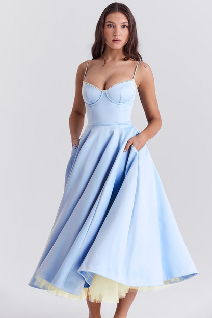 Damen Festliches Cocktailkleid Abendkleid mit Bustier und weitem Rock – Eleganter Vintage-Look für besondere Anlässe