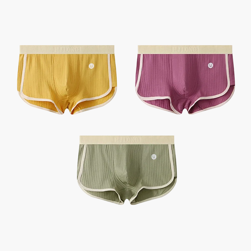 Herren Retroshorts 3er-Pack – Gerippte Baumwoll-Sportshorts mit U-förmiger Mesh-Unterstützung, Komfort & Atmungsaktivität