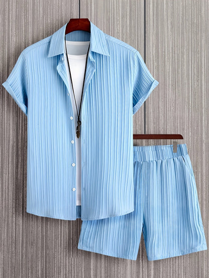 Herren Sommer Freizeit Set – Kurzarm Hemd und Shorts, Modernes Lounge Outfit für Alltag & Urlaub