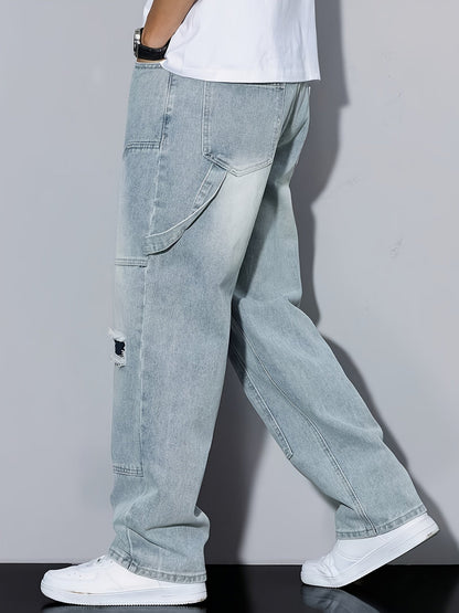Herren Cargo Jeans im Used-Look – Locker geschnittene Streetwear Denim Hose mit Rissen