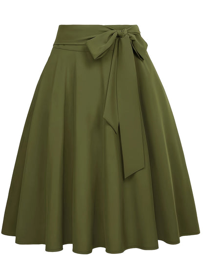 Damen Vintage A-Linien Rock mit Schleife – Eleganter Swingrock für Alltag & Freizeit