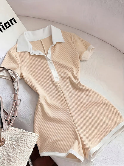 Damen Einteiler Polokleid mit kurzen Ärmeln – Stilvoller Freizeit-Jumpsuit für Alltag und Urlaub