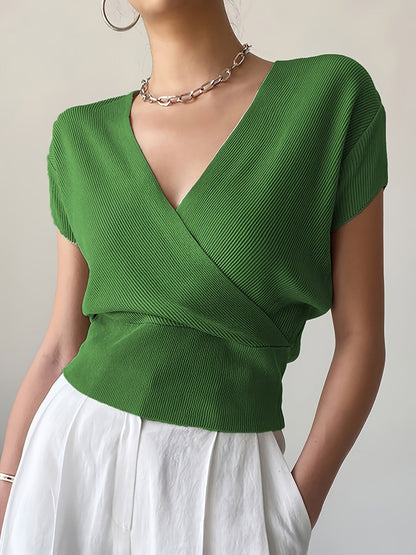 Damen Wickelshirt mit Kurzarm – Elegantes Freizeit-Top im modernen Design