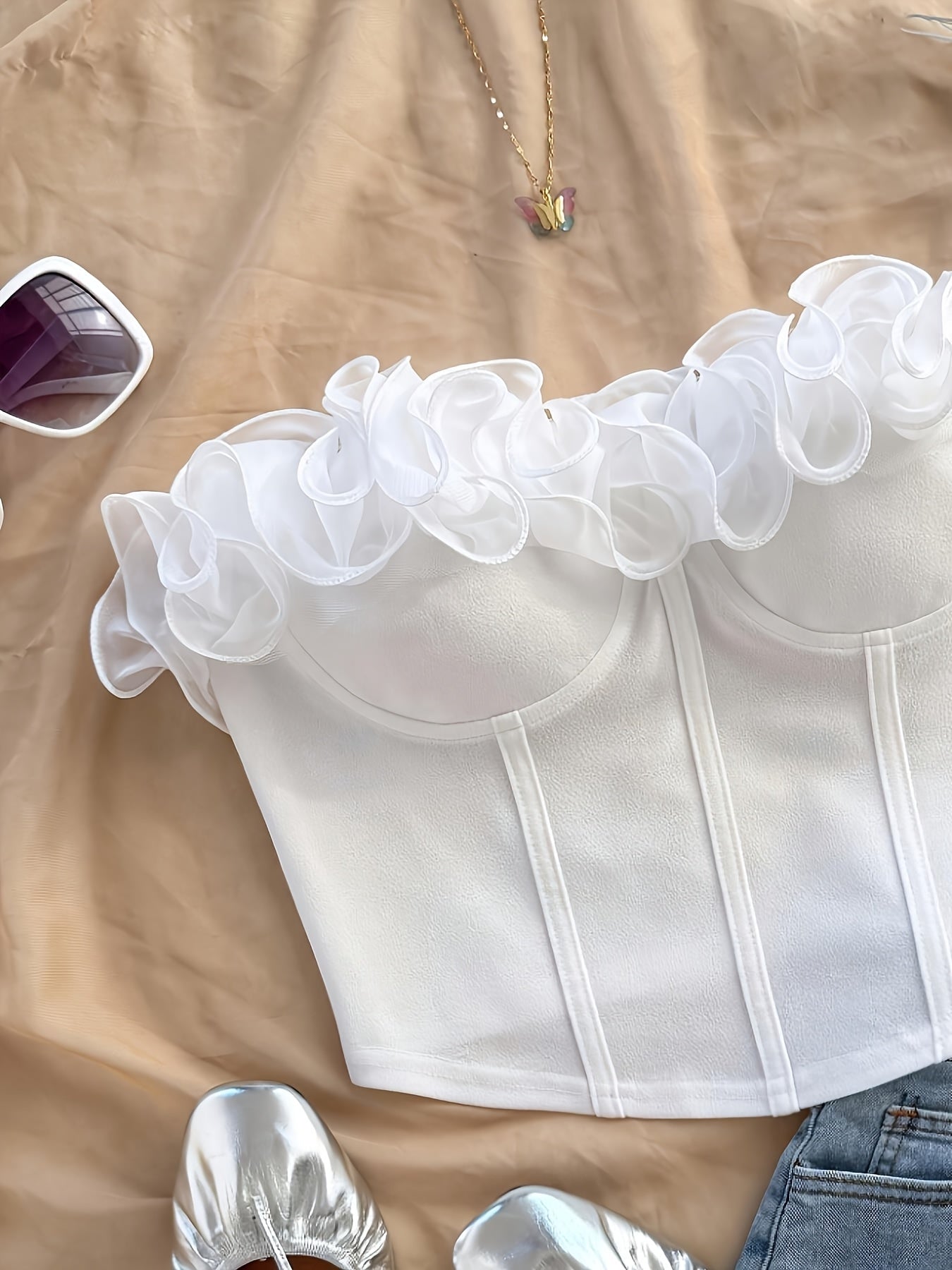 Damen Bustier Top mit Volantkragen – Elegantes, Schulterfreies Corsagen-Oberteil für Party & Ausgehen