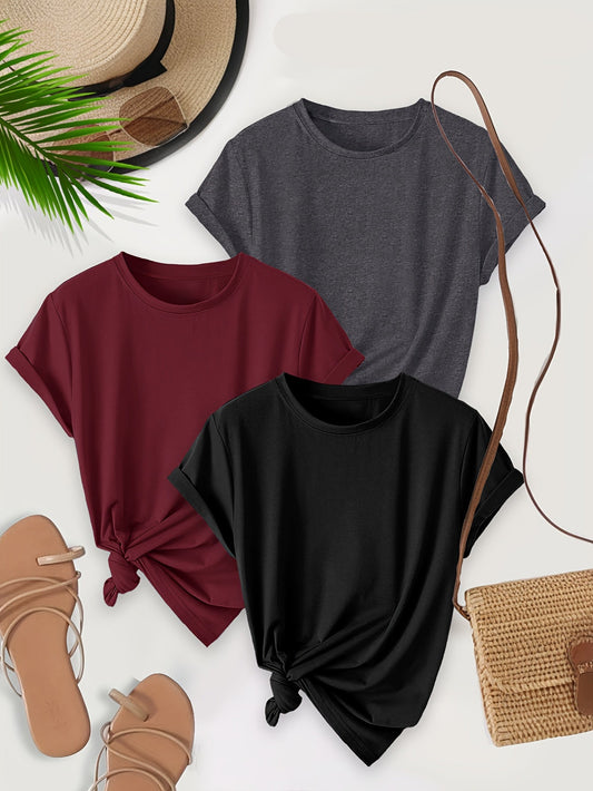 Damen Basic T-Shirt Set mit Aufschlagsaum – Modischer Freizeit-Look, ideal für Alltag und Reisen