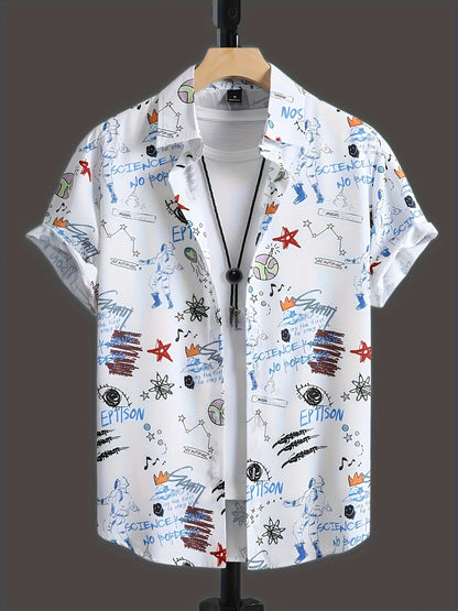 Herren Kurzarm Freizeithemd mit Graffiti-Print – Urban Streetwear Style